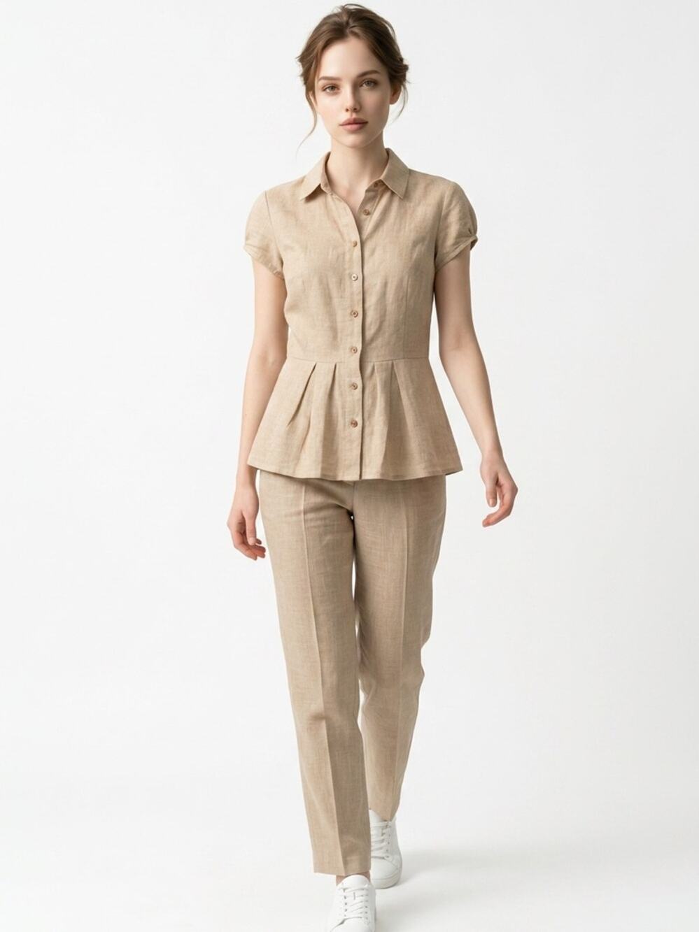 Thomas Pink Tailored Pure Linen Cap Sleeve Button Down Tie Back Women's 10 Top